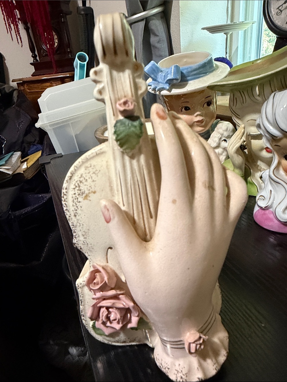 Pink Ceramic Hand & Violin Decorative Accent Vase - Unbranded
